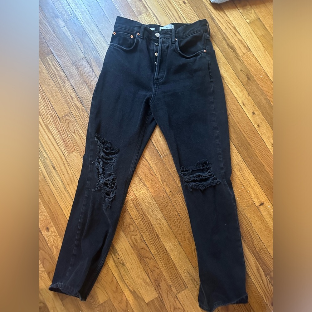 High waisted black jeans with rips